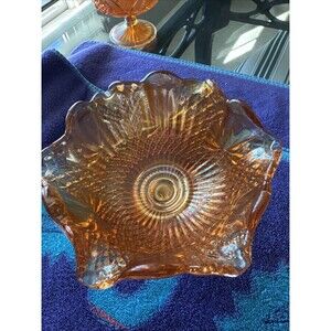 Sowerby Marigold Pineapple Ruffled Carnival Glass Compote